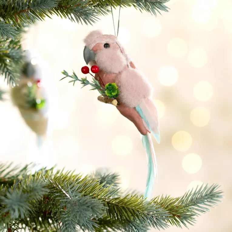 Ozdoba choinkowa PTAK z miękkiego materiału i pastelowych piór