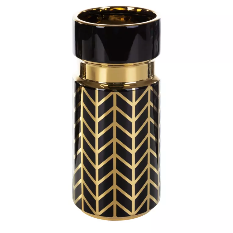 Wazon ceramiczny o nowoczesnym kształcie czarno-złoty z geometrycznym wzorem