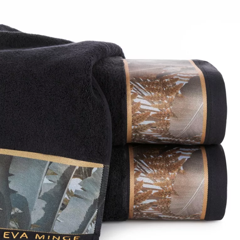 Ręcznik kąpielowy 70x140 cm bawełniany kolor czarny z designerską bordiurą 500 g/m2 EVA 17 Eva Minge