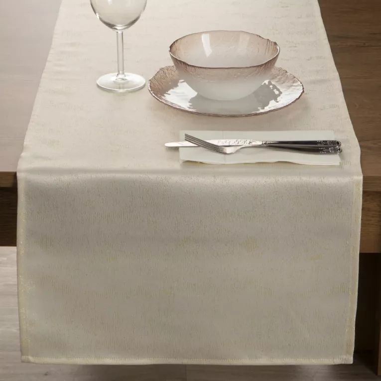 Bieżnik na stół kremowy 40x180 cm SPARKLE przeszywany złotą nicią