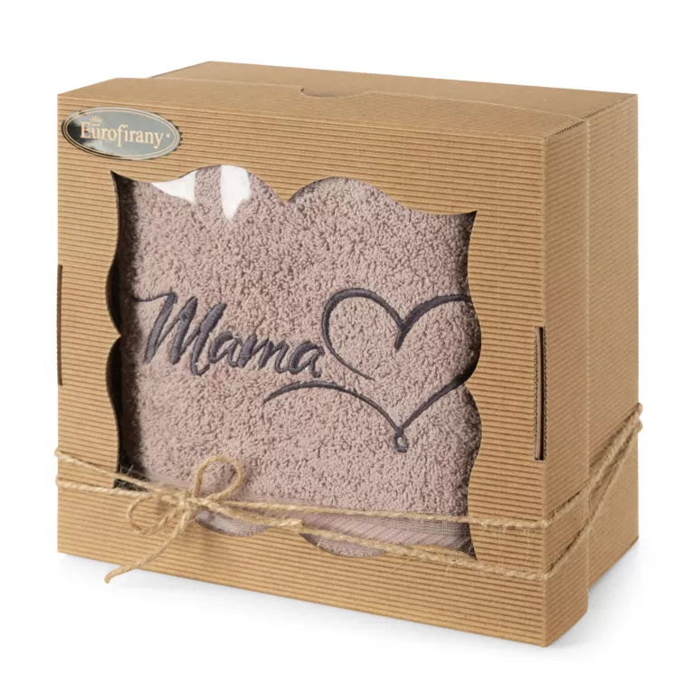 Zestaw upominkowy, ręcznik bawełniany 70x140 cm kolor pudrowy z haftem MAMA