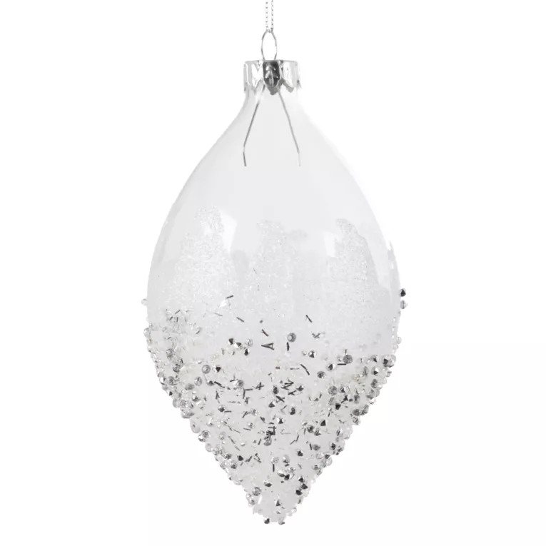 Szklana bombka choinkowa w kształcie łezki ręcznie zdobiona