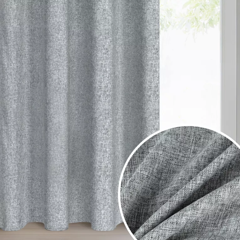 Zasłona stalowa z matowej tkaniny z efektem melanżu 140x250 cm przelotka - ADELINA