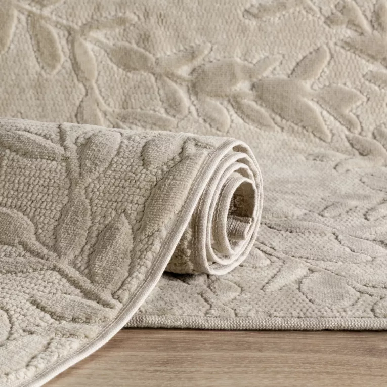 Dywanik łazienkowy bawełniany z wytłaczanym wzorem liści