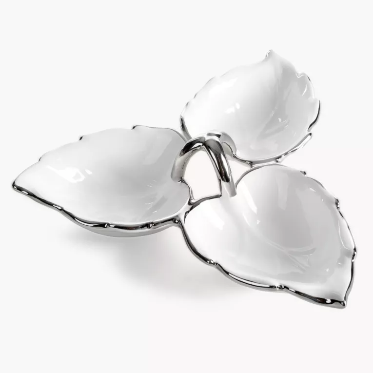 Misa dekoracyjna biało, srebrna w kształcie liścia 30x9 cm DONA