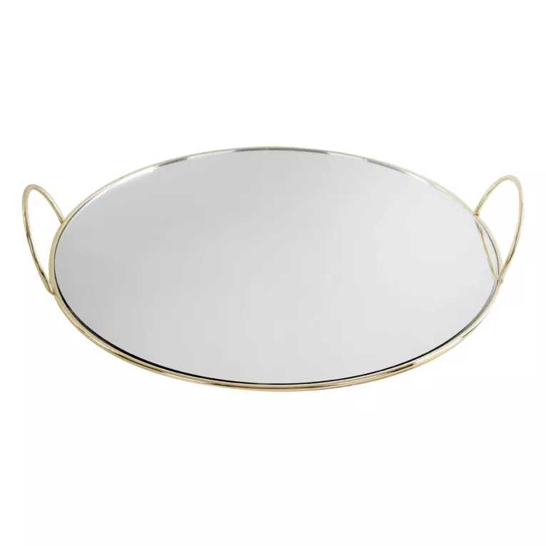 Taca dekoracyjna RING z lustrzanym blatem i metalowymi rączkami w stylu art deco,