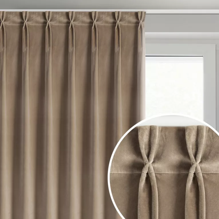 Zasłona ciemnobeżowa z welwetowej tkaniny 80x270 cm (wymiar podany na gotowo) system flex - MELANIE