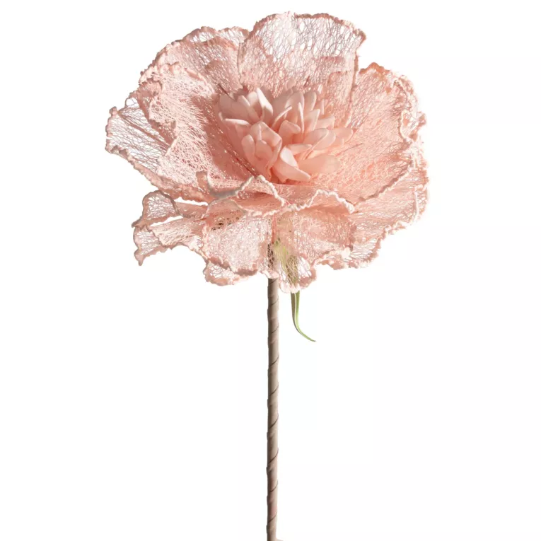 Kwiat sztuczny jasnoróżowy z siateczki 85 cm