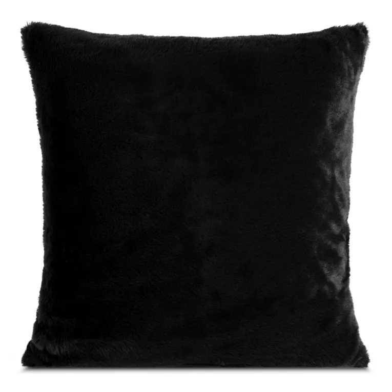 Poszewka na poduszkę 60x60 cm czarna z miękkiej futrzanej tkaniny NINA