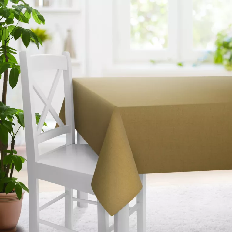 Obrus szyty złoty z tkaniny w stylu eko o naturalnym splocie