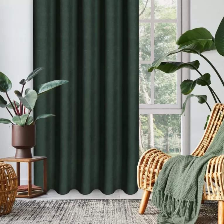 Zasłona ciemnozielona z tkaniny welurowej 70x240 cm szerokość po zmarszczeniu fala 1:1,5 Dora