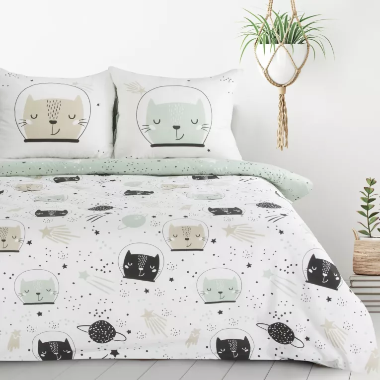 DESIGN 91 Komplet pościeli dziecięcej KIDS 13 z bawełny renforce z motywem kotów w kosmosie