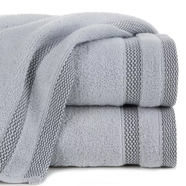 Ręcznik do rąk 30x50 cm bawełniany kolor srebrny zero twist z bordiurą w paski 400 g/m2 RIKI