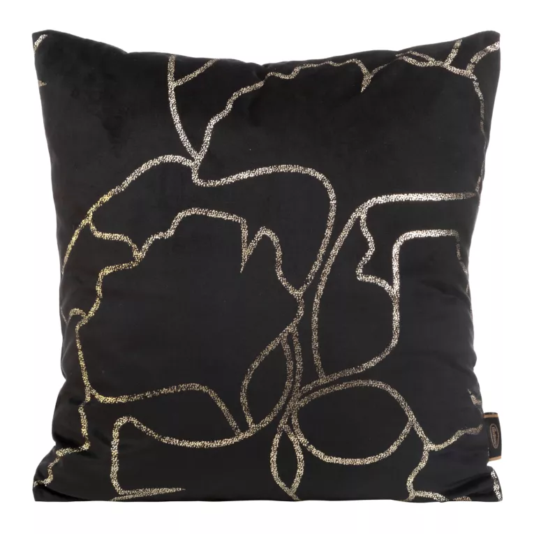 Poszewka na poduszkę 45x45 cm welwetowa czarna z błyszczącym nadrukiem liści miłorzębu BLINK 35