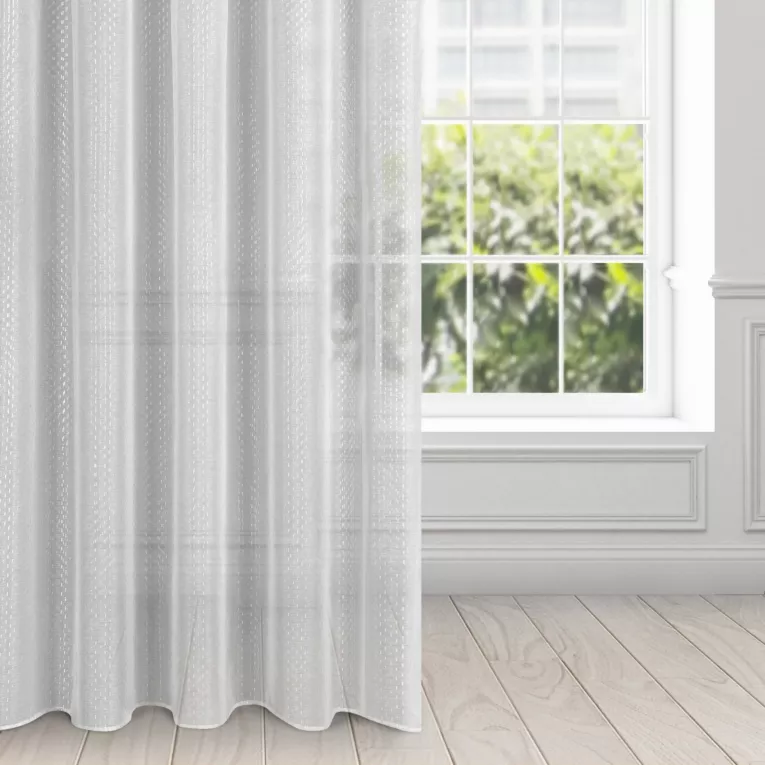 Firana biało, srebrna z lekkiej etaminy z nadrukiem 140x270 cm taśma LOARA