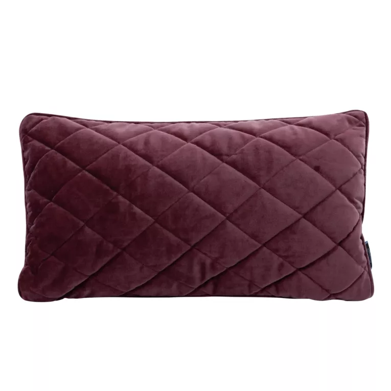 Poduszka 30 x 50 cm bordowa pikowana we wzór karo z ozdobną wypustką na brzegach VELVET 29