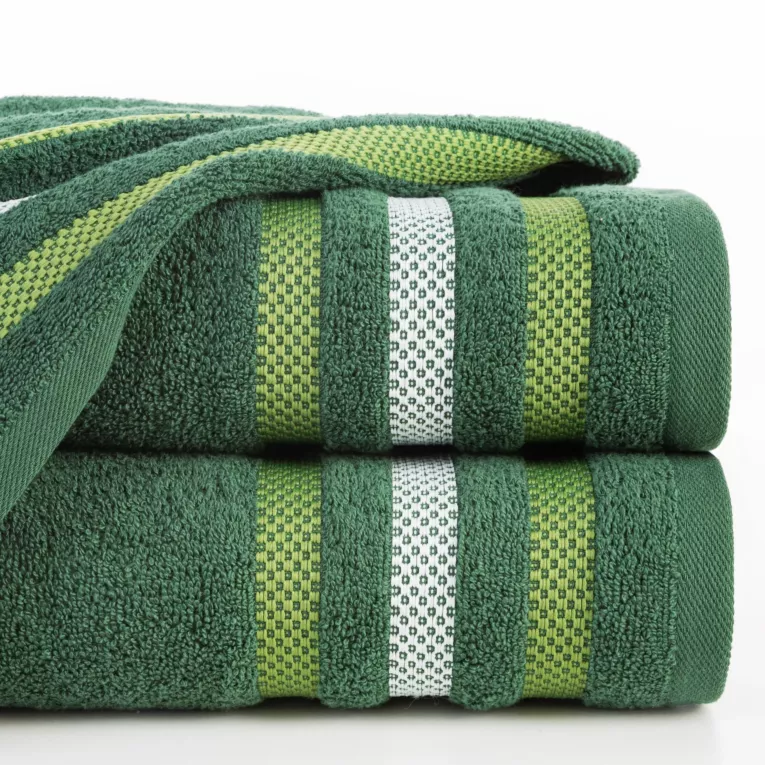 Ręcznik kąpielowy 50x90 cm bawełniany kolor butelkowy zielony z bordiurą w pasy 500 g/m2 GRACJA