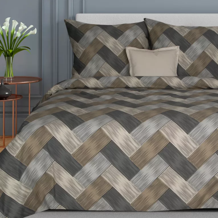 Pościel 220x200 cm z satyny bawełnianej kolor beżowy, szary z wzorem geometrycznym DIVA 15 Diva Line