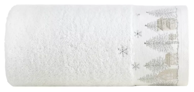 Ręcznik kąpielowy świąteczny 70x140 cm bawełniany kolor biały,srebrny zdobiony świątecznym haftem 480 g/m2 JOY
