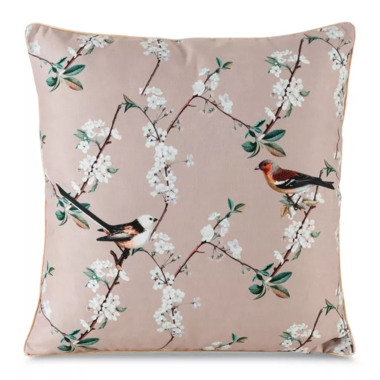 Poszewka na poduszkę 45x45 cm welwetowa, beżowo, zielona z nadrukowanym motywem roślinno-zwierzęcym SUMMER 5