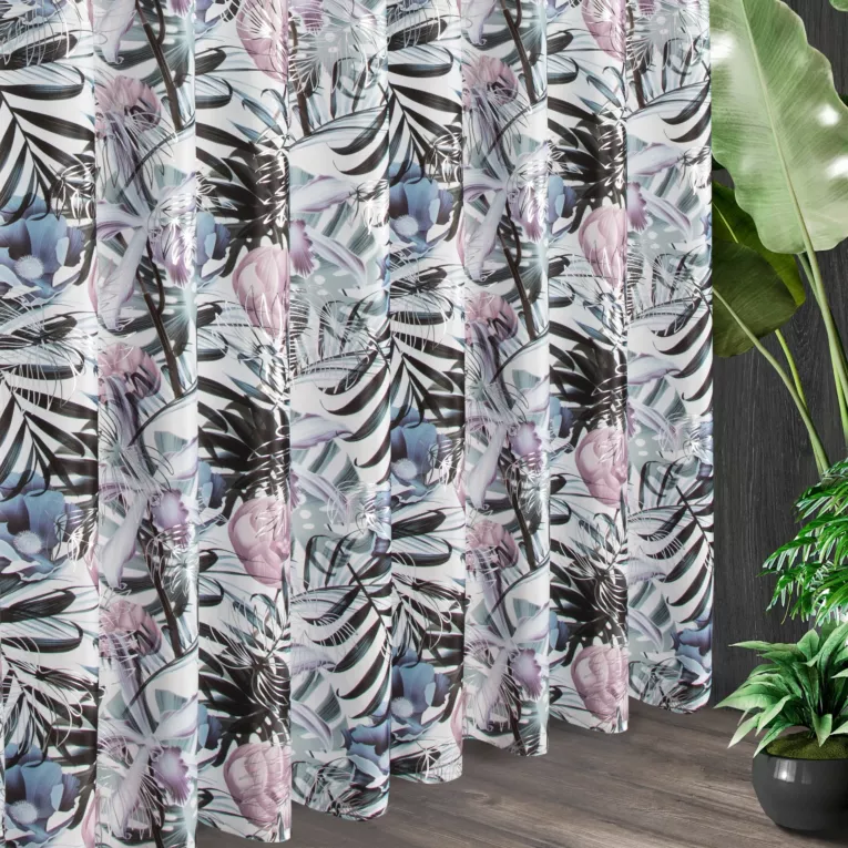 Tkanina zasłonowa, miękka welwetowa z nadrukowanym egzotycznym wzorem