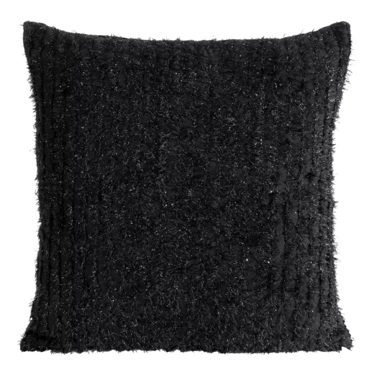 Poszewka na poduszkę 45x45 cm z tkaniny szyfonowej kolor czarny zdobiona moherową nicią SELMA Eva Minge