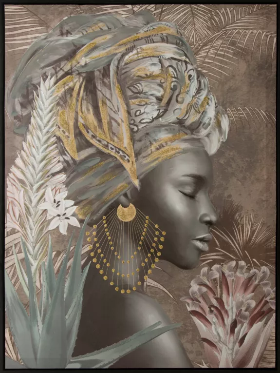 Obraz ETNO 1 ręcznie malowany na płótnie egzotyczny portret kobiety, w czarnej ramie