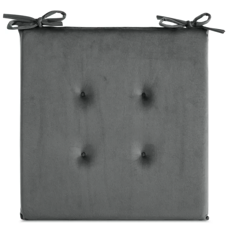 Poduszka na krzesło 40 x 40 x 3 cm  welwetowa grafitowa a z ozdobnym pikowaniem i praktycznymi troczkami GAJA