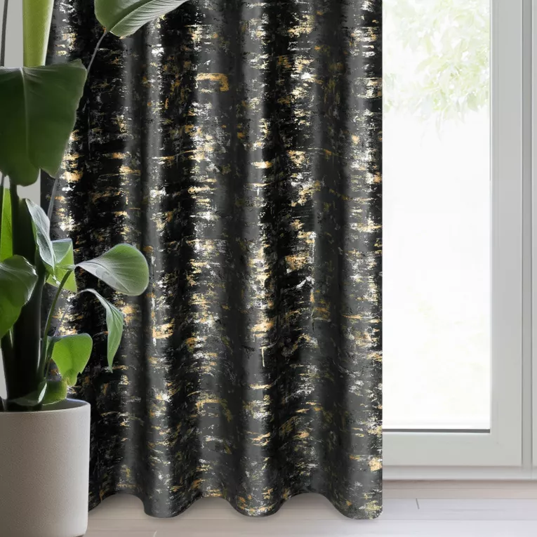 Zasłona czarno, złocista zdobiona marmurkowym wzorem, welwetowa 140x250 cm przelotka - TAMI