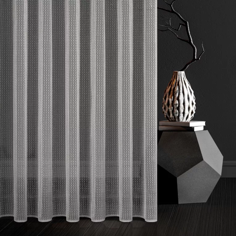 Firana szyta na taśmie 5 cm MILLEY srebrna z nowoczesnej luźno tkanej matowej siatki