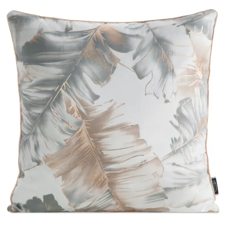 Poszewka na poduszkę 45x45 cm biało, srebrna z welwetu zdobiona szampańskimi błyszczącymi akcentami LAYLA