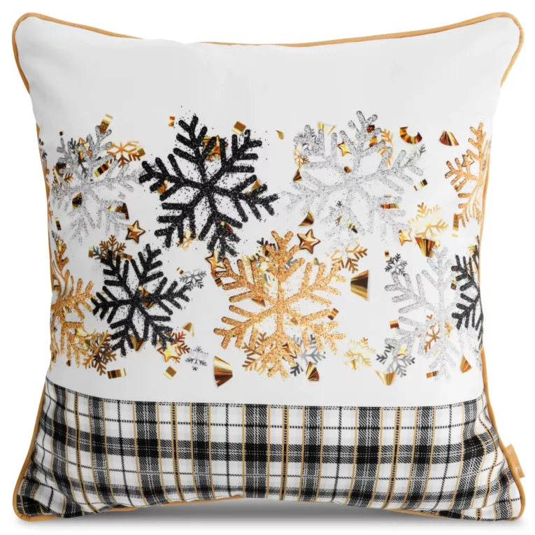 Poszewka na poduszkę 60x60 cm welwetowa z motywem śnieżynek i kraty ANGEL