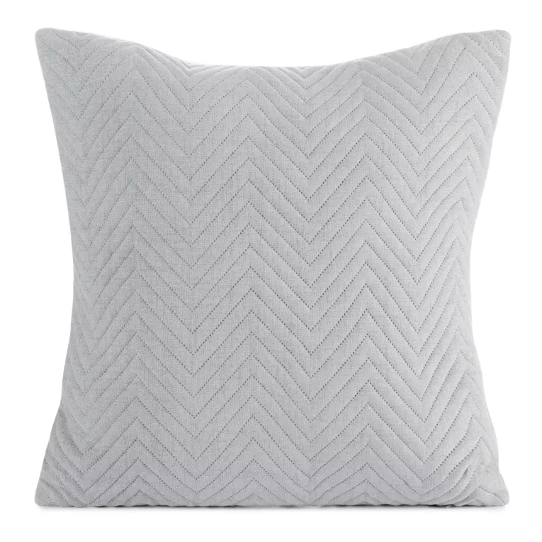 Poszewka na poduszkę 45x45 cm o strukturze lnu pikowana metodą hot press w wzór jodełki srebrna LEN Eurofirany Premium