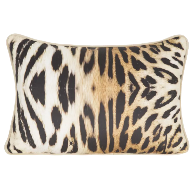 Poduszka 45 x 30 cm welwetowa beżowo, czarna z designerskim nadrukiem i wypustką na brzegach EWA MINGE