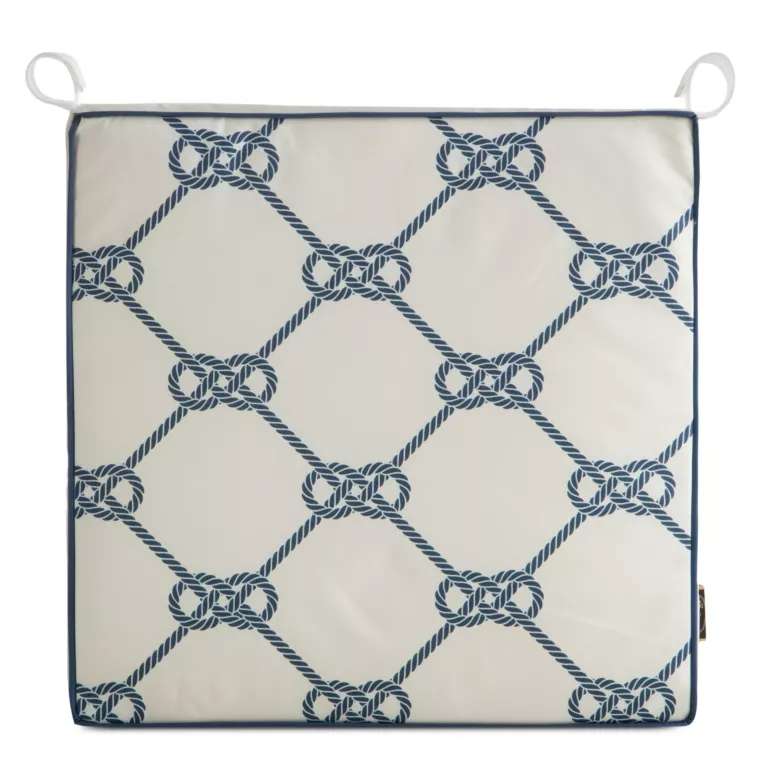 Poduszka na krzesło 42 x 42 x 4 cm  wodoodporna biało, granatowa w stylu marynistycznym GARDEN