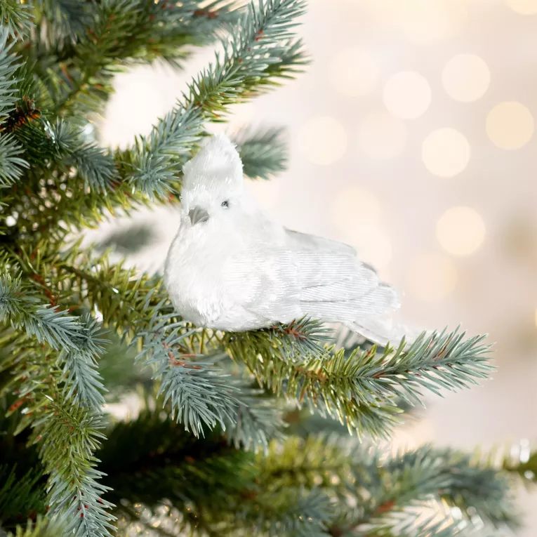 Ozdoba choinkowa PTAK z lśniącego miękkiego materiału, na klipsie