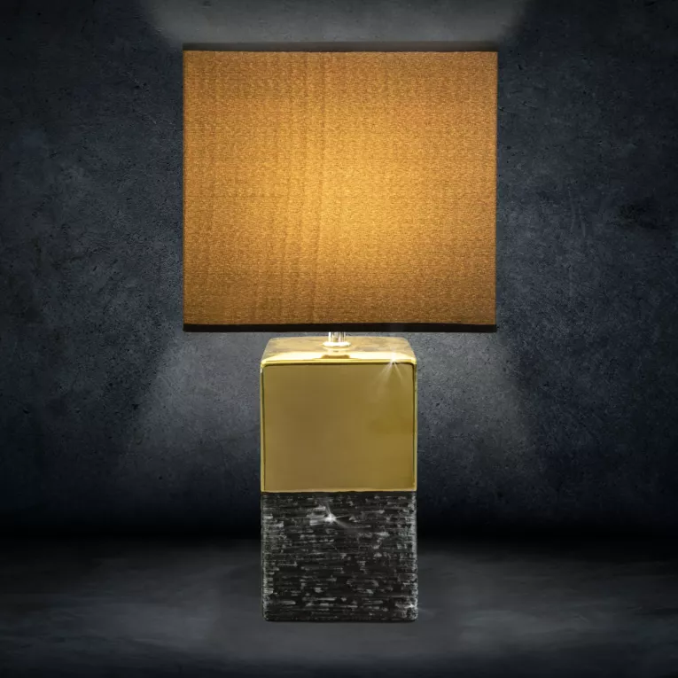 Lampka stołowa BRENDA na dwukolorowej ceramicznej podstawie z abażurem z matowej tkaniny