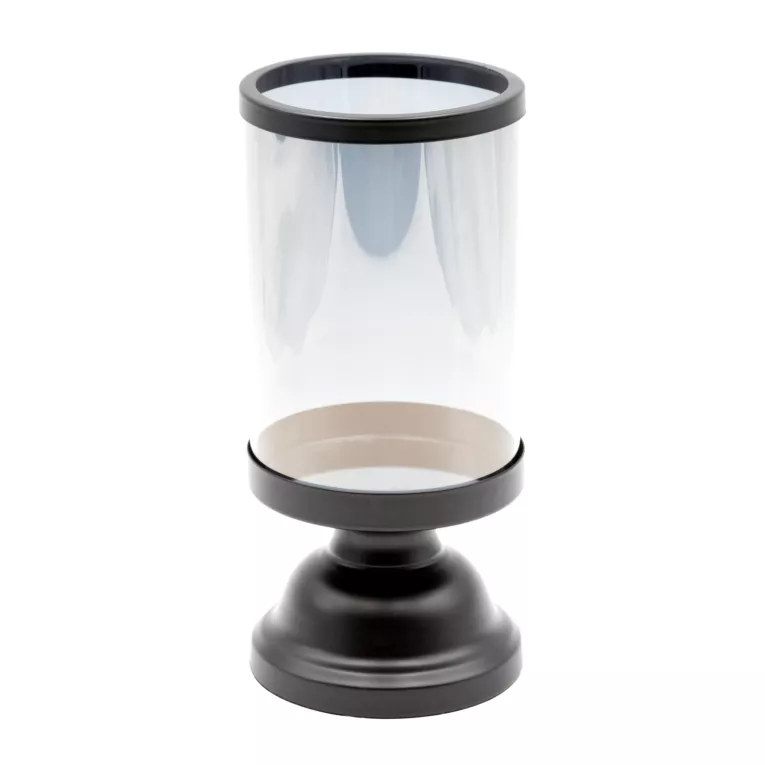 Świecznik dekoracyjny ALY na metalowej nóżce z szklanym kloszem