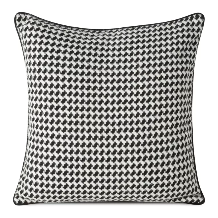 Poszewka na poduszkę 45x45 cm welwetowa czarno biała w pepitkę z estetyczną wypustką na brzegach PEPITKA
