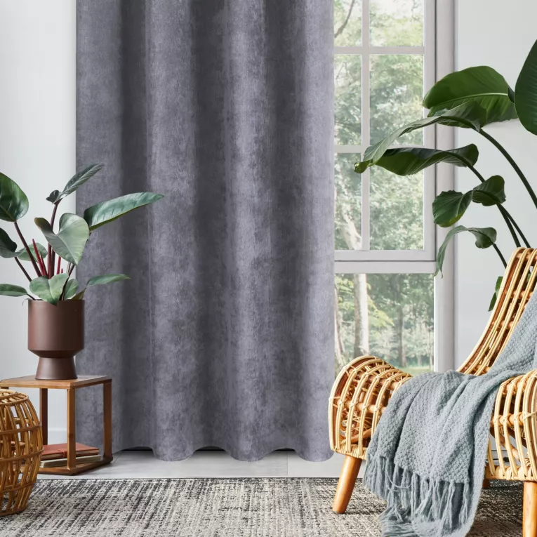 Zasłona grafitowa o strukturze sztruksu 140x250 cm przelotka - AJULIE