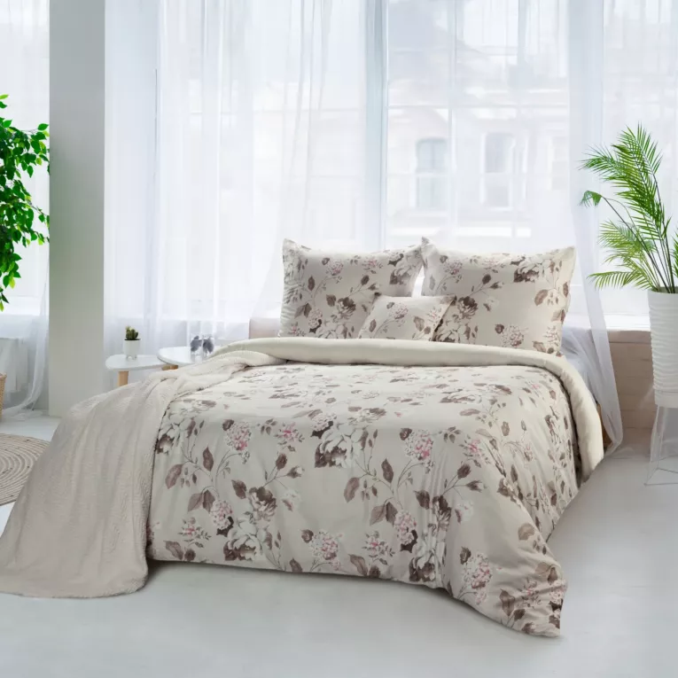 Pościel 140x200 cm bawełniana kolor beżowy, jasnobrązowy z wzorem kwiatowym styl romantyczny SPRING 45
