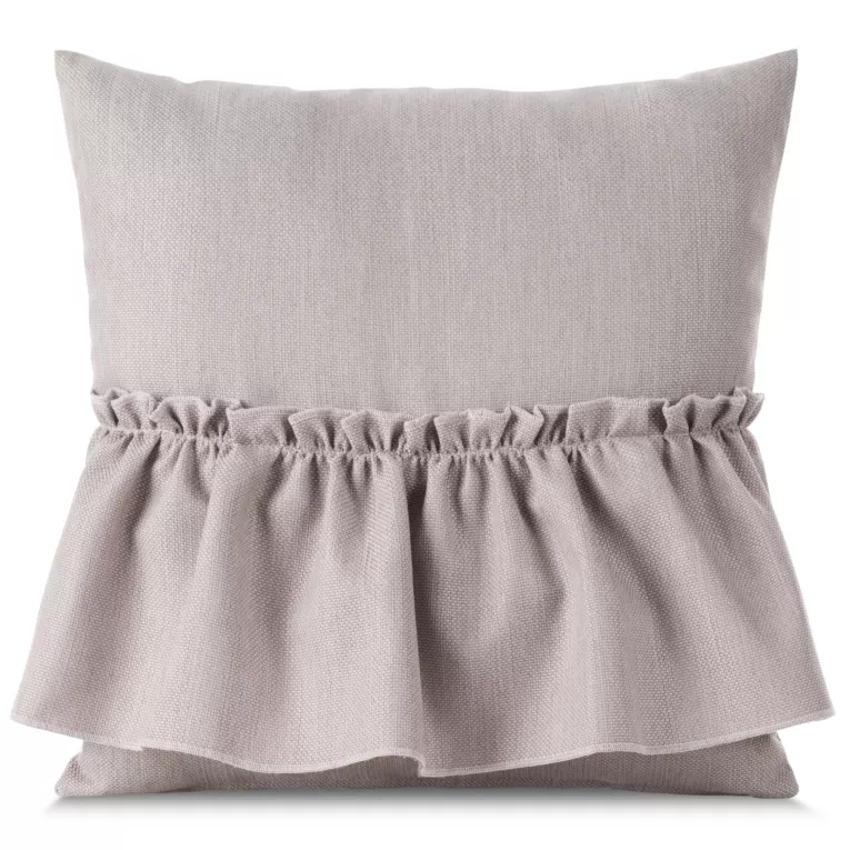 Poszewka na poduszkę 40x40 cm pudrowo różowa z falbaną z tkaniny o płóciennym splocie LENA