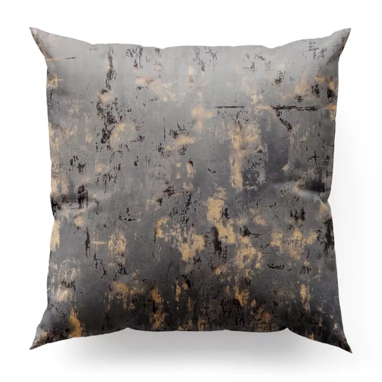 Poszewka szyta popielato złocista z tkaniny welwetowej zdobionej połyskującym drukiem