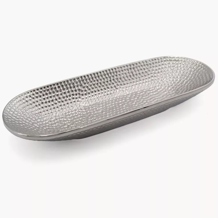 Patera dekoracyjna srebrna z ozdobnym wzorem 41x15x6 cm GREG