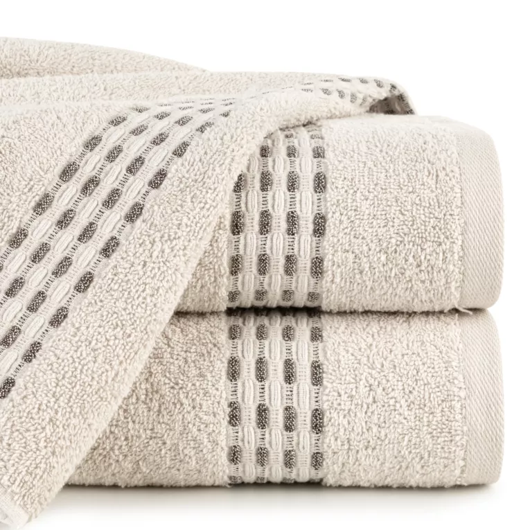 Ręcznik kąpielowy 50x90 cm bawełniany kolor beżowy z przeplataną bordiurą 500 g/m2 RIVA