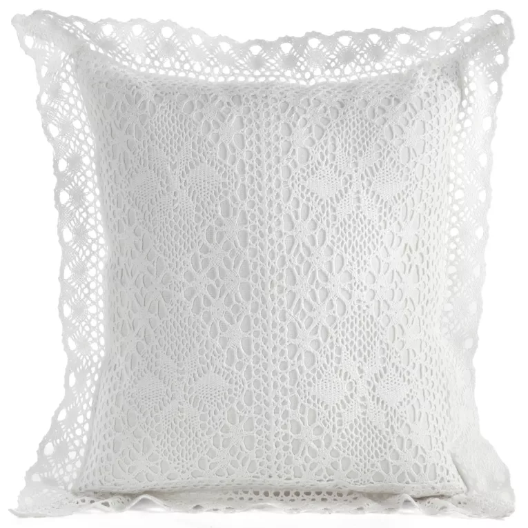 Poszewka na poduszkę 40x40 cm ażurowa biała w stylu boho MEGAN