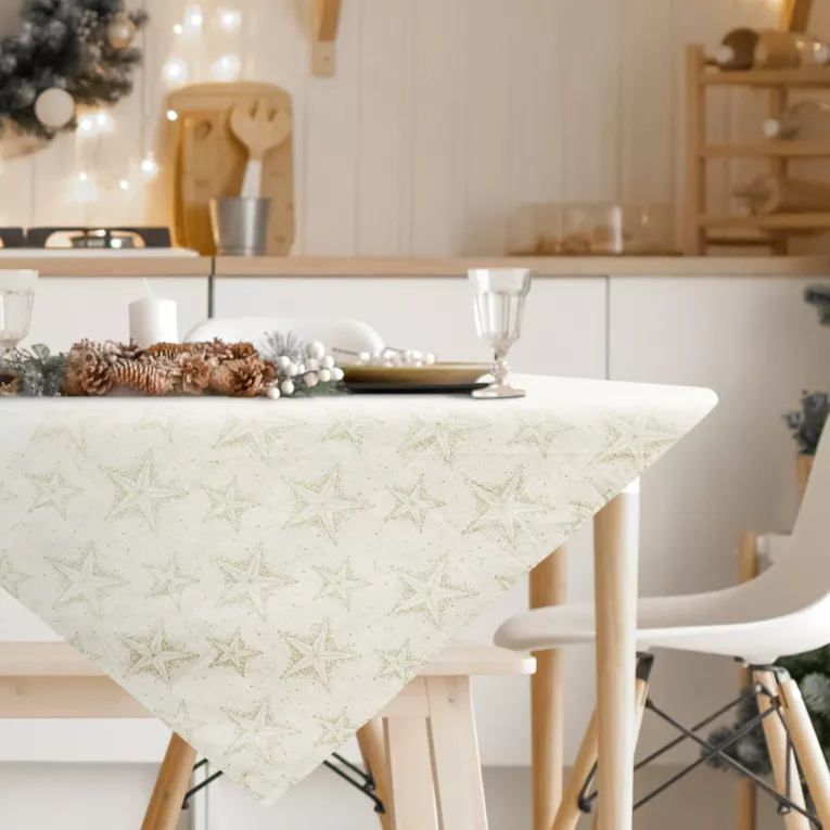 Obrus świąteczny WINTER z bawełnianej tkaniny zdobiony subtelnym wzorem gwiazdek