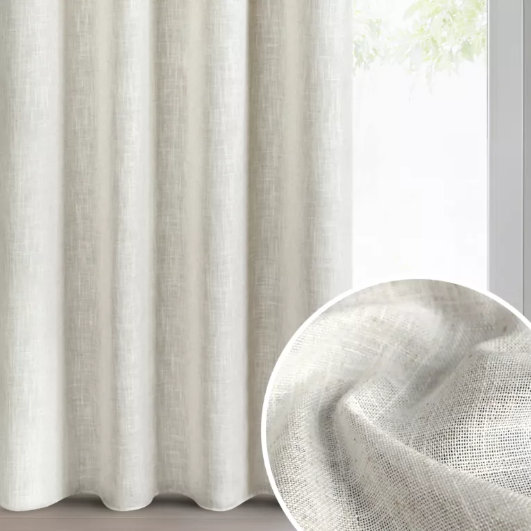 Zasłona naturalna o widocznym i naturalnym splocie z domieszką lnu  140x250 cm przelotki - ELINA