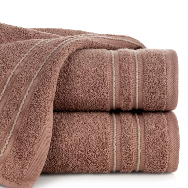 Ręcznik kąpielowy 50x90 cm bawełniany kolor ceglasty zdobiony paseczkami 500 g/m2 EMINA