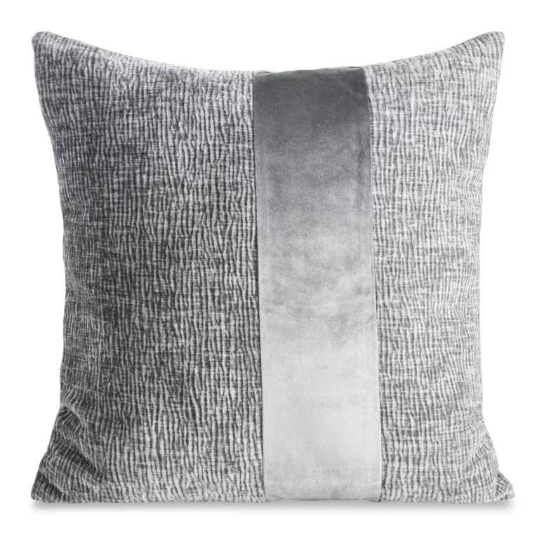 Poszewka na poduszkę 45x45 cm stalowa szenilowa zdobiona pasem z welwetu CARLA 03